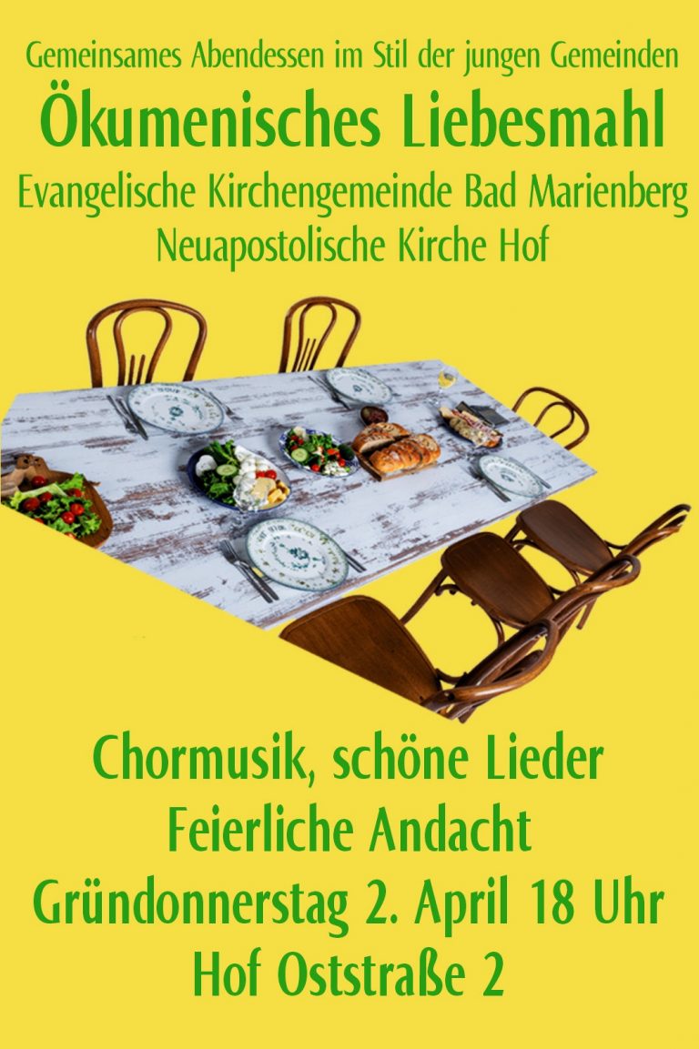 Ein Abendessen mit besonderer ökumenischer Gemeinschaft am 2.4. in Hof